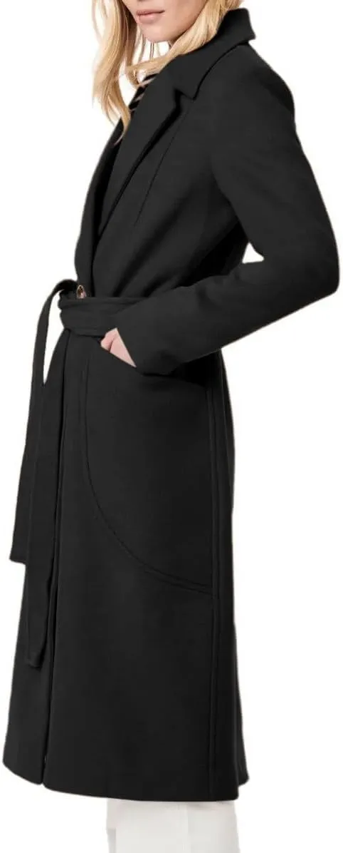 Danedvi Women's Notch Lapel Collar Pea Coat Long Sleeve Casual Fall Winter Long Overcoat with Belt