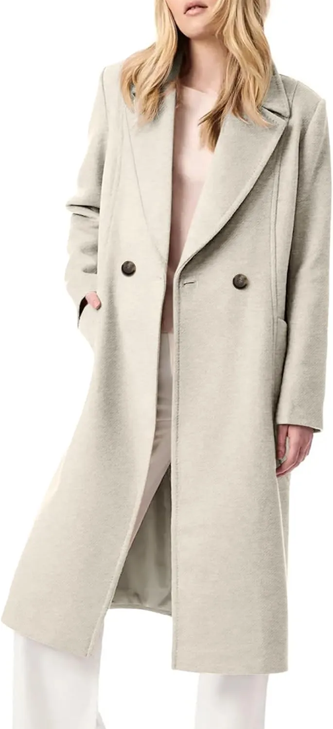 Danedvi Women's Notch Lapel Collar Pea Coat Long Sleeve Casual Fall Winter Long Overcoat with Belt