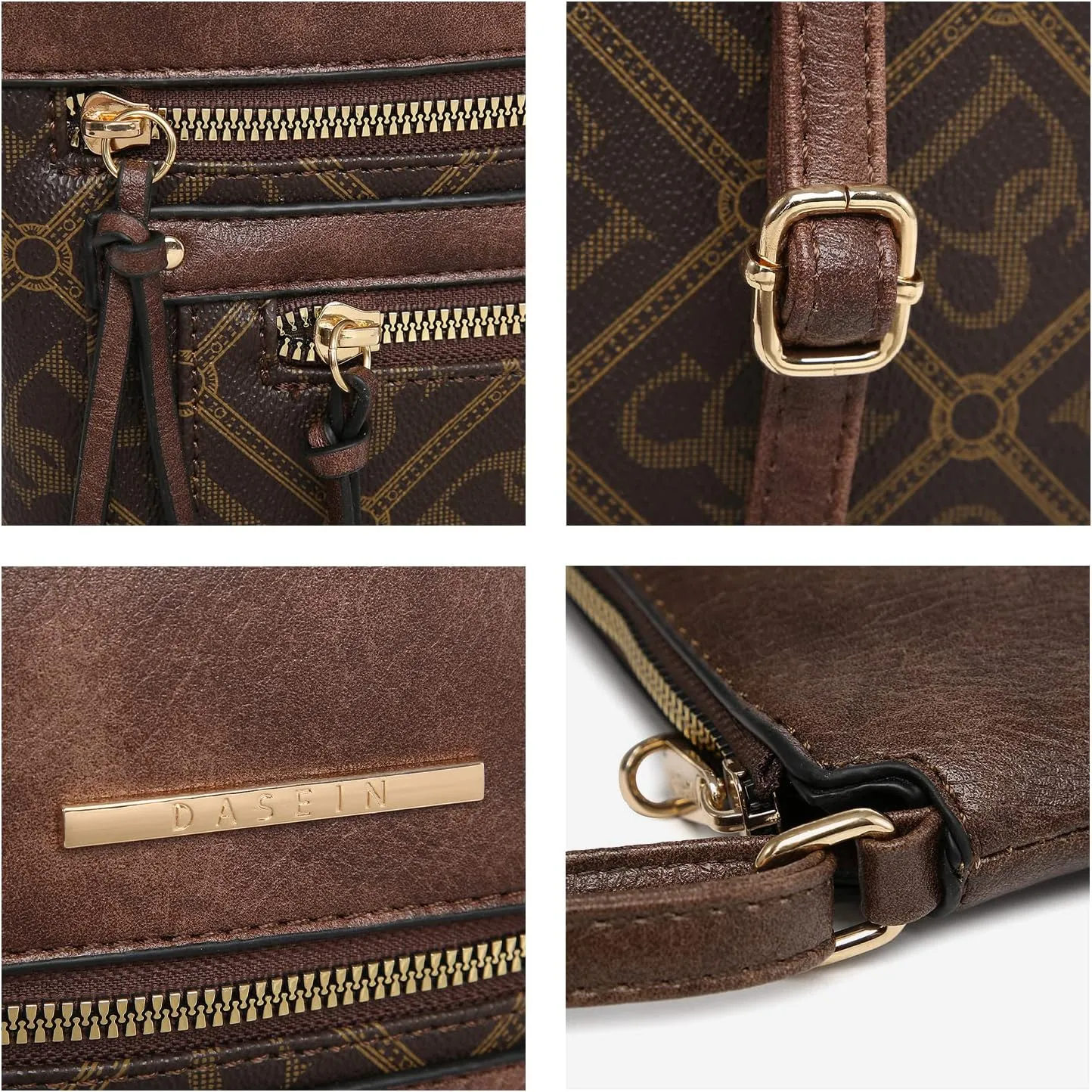 Dasein Crossbody Purse for Women Vegan Leather Shoulder Handbags Messenger Bags with Multi Zipper Pockets