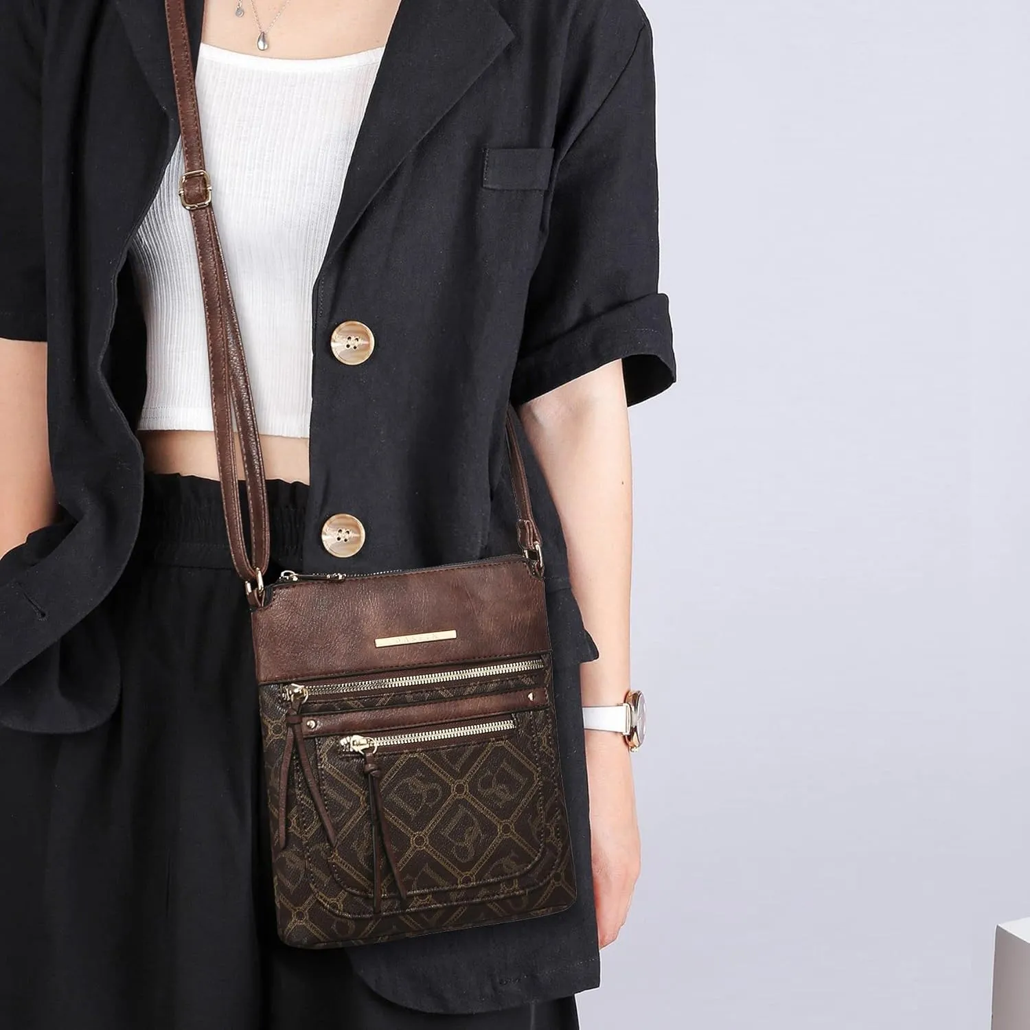 Dasein Crossbody Purse for Women Vegan Leather Shoulder Handbags Messenger Bags with Multi Zipper Pockets