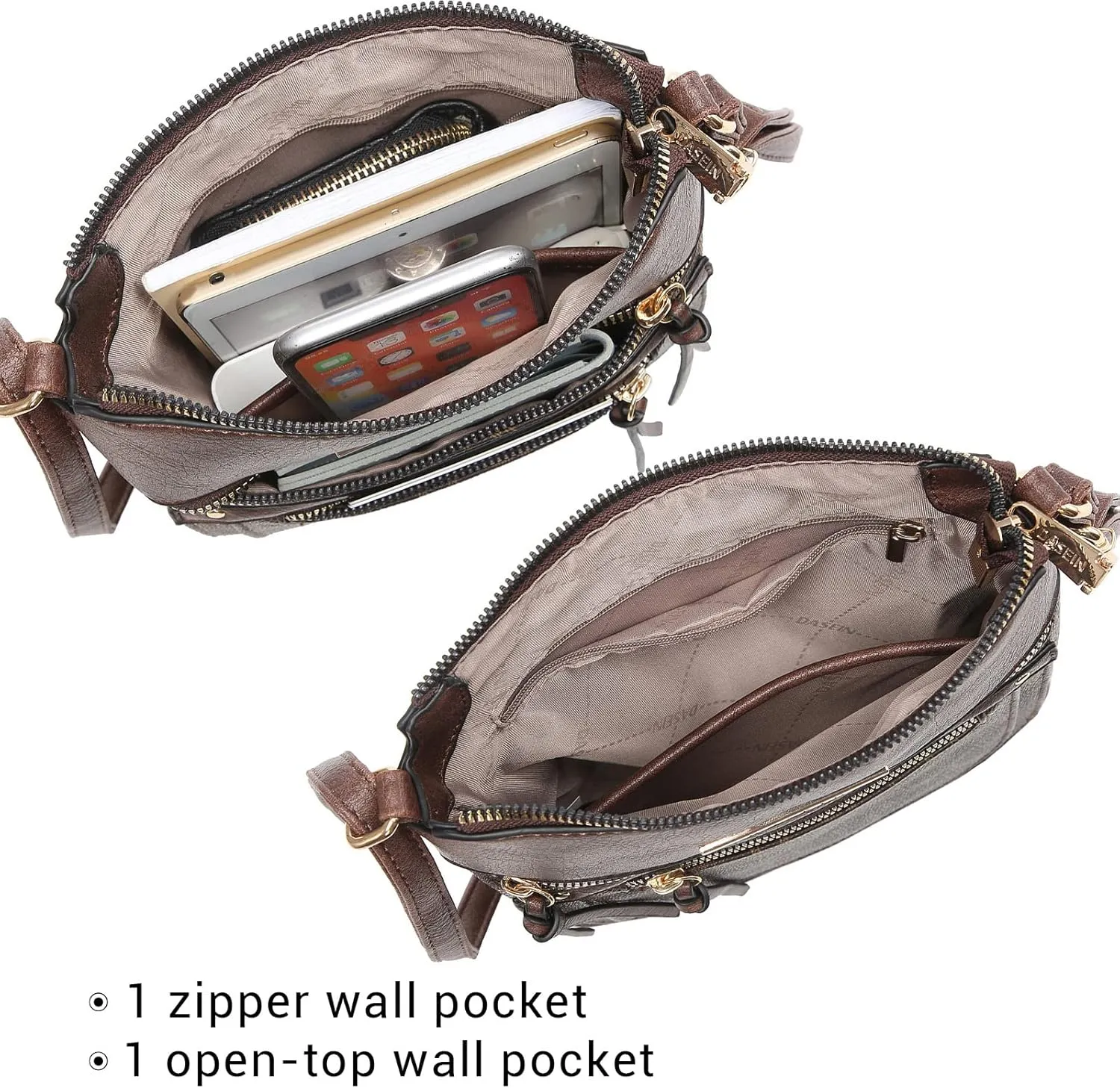 Dasein Crossbody Purse for Women Vegan Leather Shoulder Handbags Messenger Bags with Multi Zipper Pockets