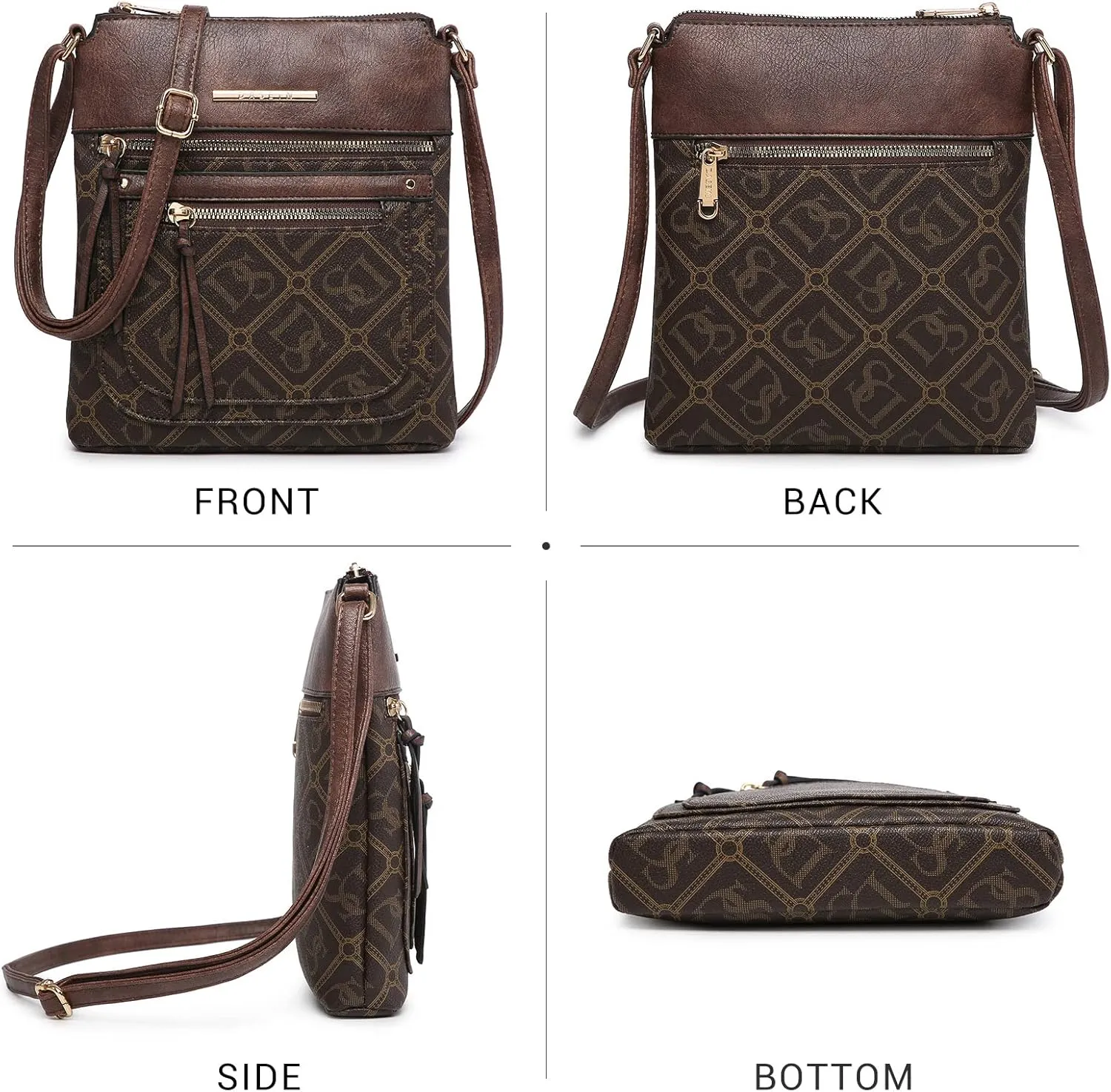 Dasein Crossbody Purse for Women Vegan Leather Shoulder Handbags Messenger Bags with Multi Zipper Pockets