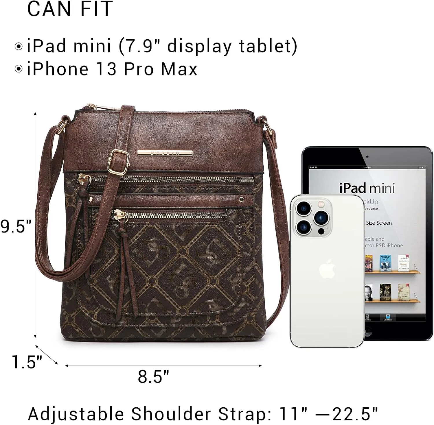 Dasein Crossbody Purse for Women Vegan Leather Shoulder Handbags Messenger Bags with Multi Zipper Pockets