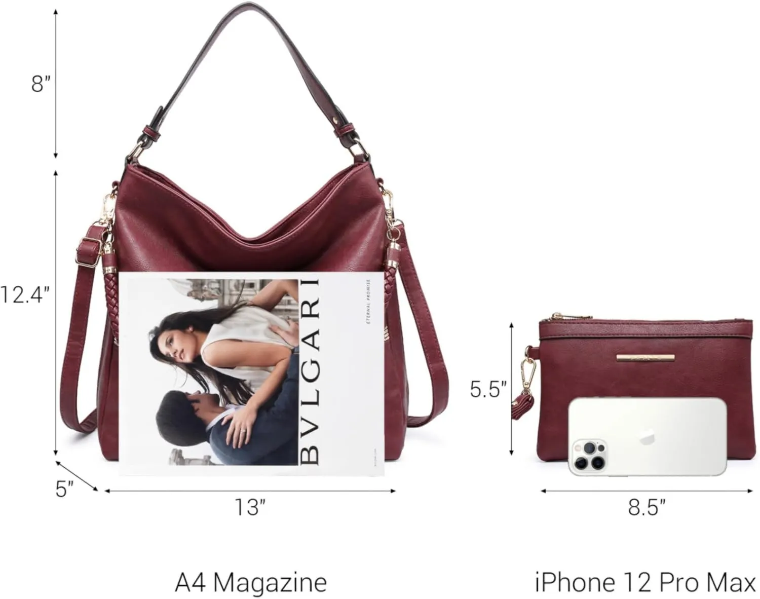 Dasein Hobo Handbags for Women Purses Vegan Leather Shoulder Bags Bucket Purse Large Tote Set with Long Strap
