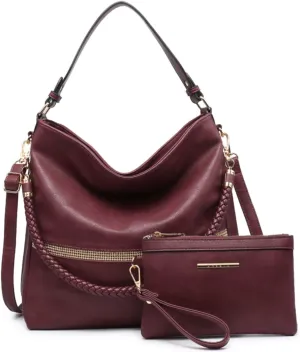 Dasein Hobo Handbags for Women Purses Vegan Leather Shoulder Bags Bucket Purse Large Tote Set with Long Strap