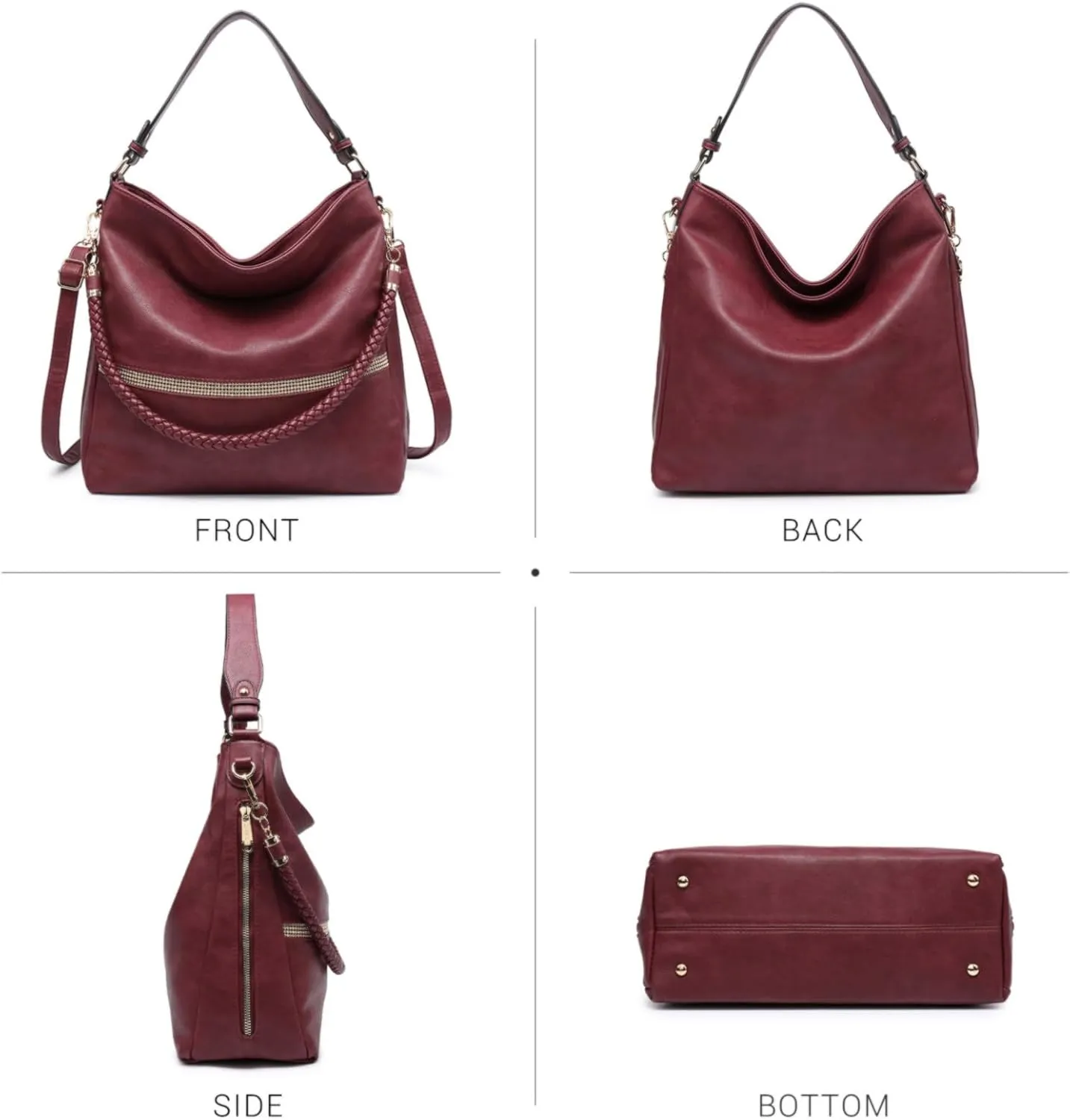 Dasein Hobo Handbags for Women Purses Vegan Leather Shoulder Bags Bucket Purse Large Tote Set with Long Strap