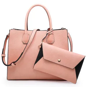 Dasein Medium Satchel with  Hanging Padlock and Matching Wristlet
