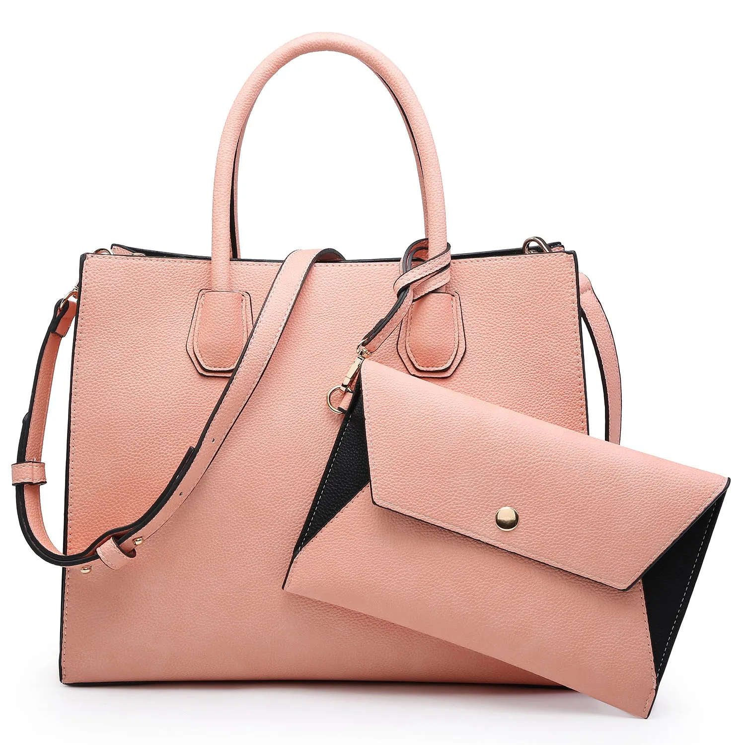 Dasein Medium Satchel with  Hanging Padlock and Matching Wristlet