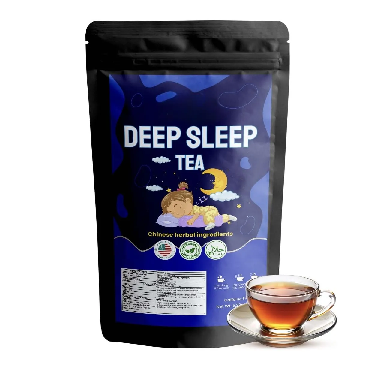 Deep Sleep Tea for Bedtime Relaxation & Stress Relief – Natural Caffeine-Free Herbal Nighttime Tea with Mulberry, Wild Jujube – No Melatonin Sleep Aid – Relaxing Tea Bags, Chinese Herbs (20 Tea bags)