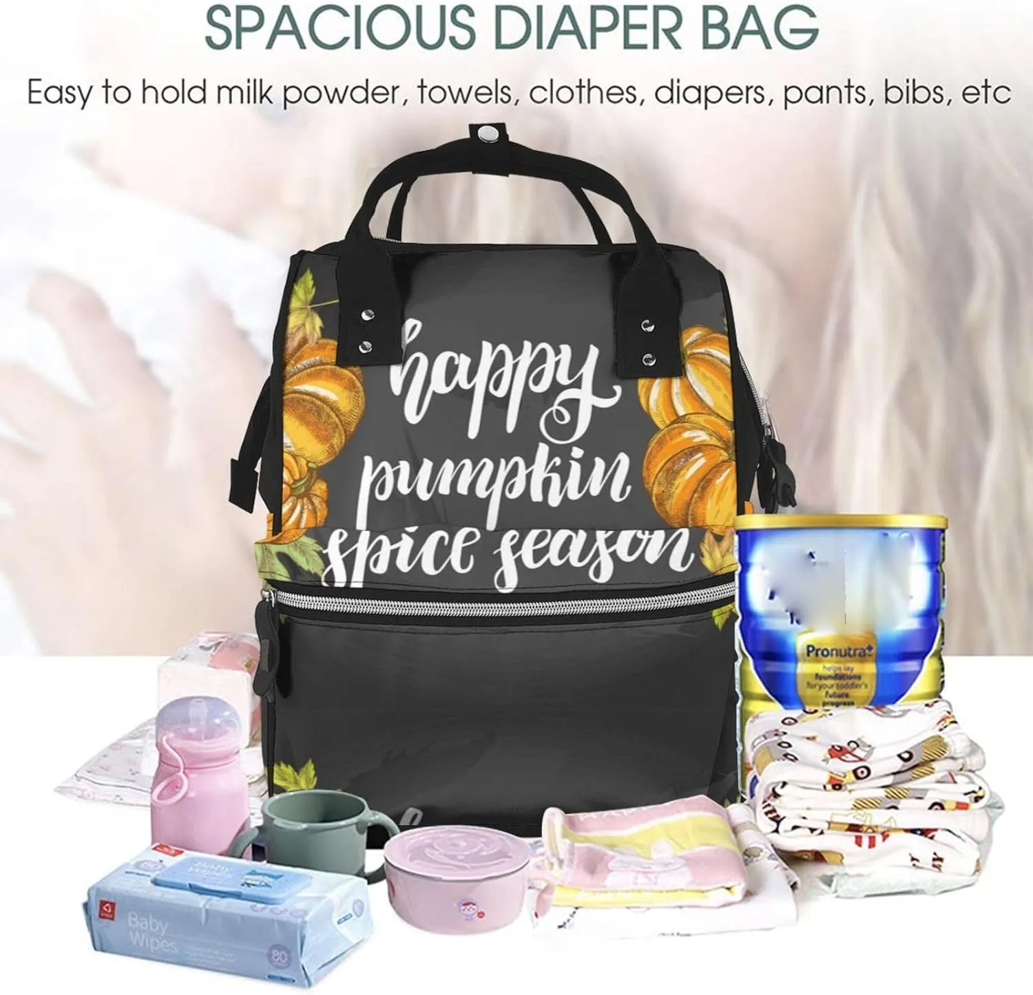 Diaper Bag Backpack For Women, Autumn Harvest Pumpkins Waterproof Multifunction Travel Pack Maternity Baby Changing Bags, Nappy Baby Bags With Multi-Function For Baby