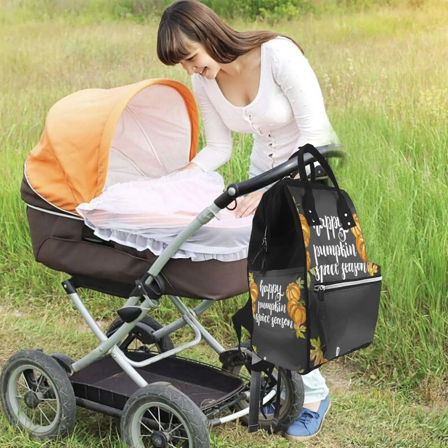 Diaper Bag Backpack For Women, Autumn Harvest Pumpkins Waterproof Multifunction Travel Pack Maternity Baby Changing Bags, Nappy Baby Bags With Multi-Function For Baby