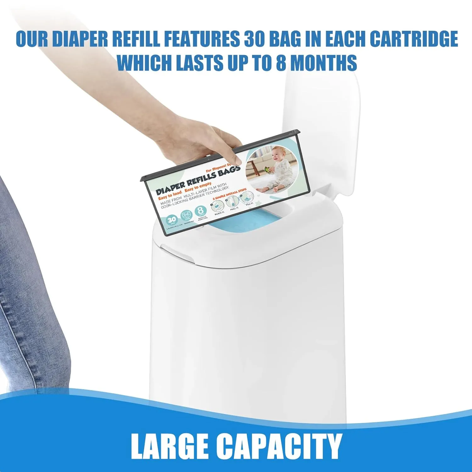 Diaper Pail Refills Bags with 30 Bags Compatible with Genie Easy Roll Signature and Platinum Diaper Pails, 7-Layer Odor-Barrier Technology, 5 Pack (150 Bag)