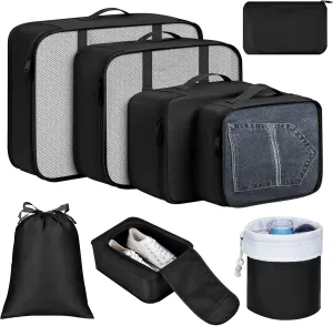 DIMJ Packing Cubes for Travel, Lightweight Luggage Organizers for Suitcase Durable Luggage Cubes for Packing Tear-resistant luggage Packing Cubes Set with Makeup Bag, 8 Pack (Black)