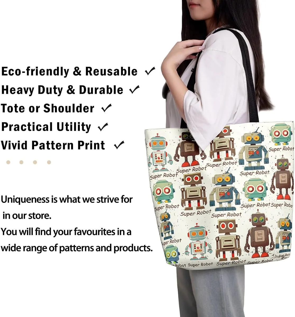 Dinosaur Canvas Tote Bag for Women,Kawaii Dino Large Shoulder Bag Cartoon Dinosaurios Cotton Bags