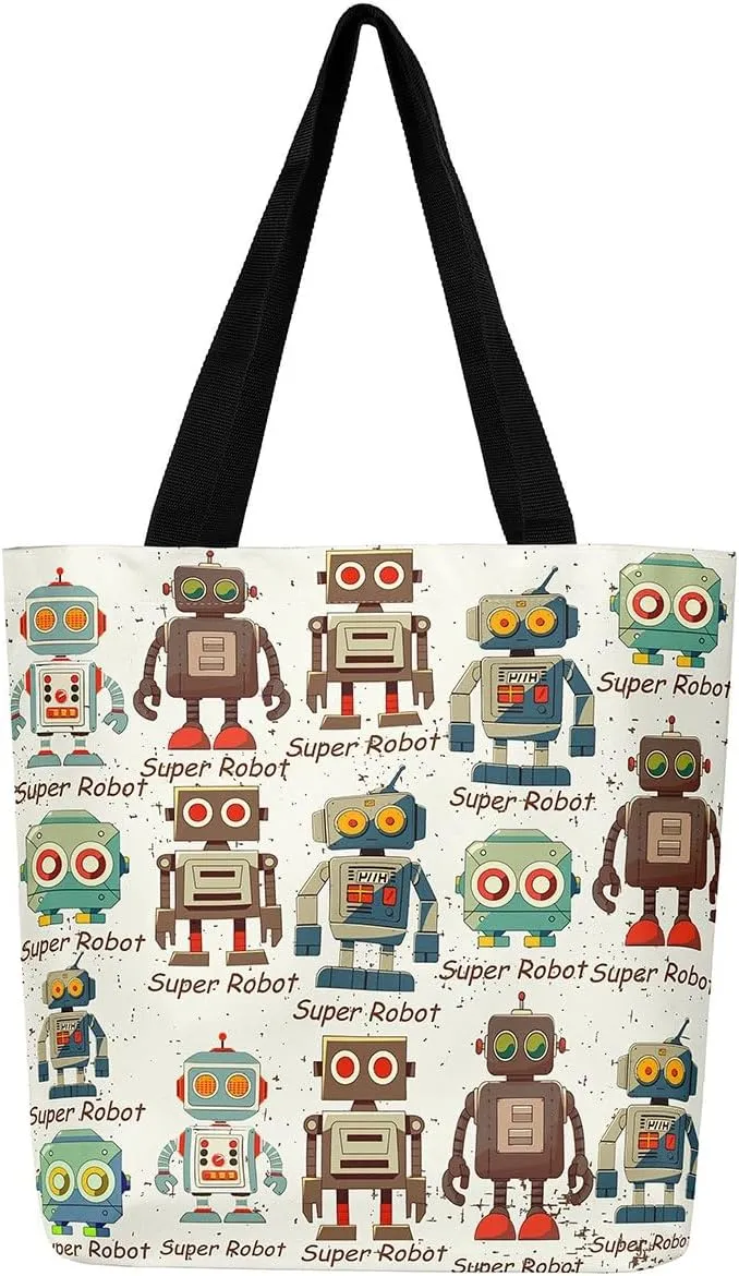 Dinosaur Canvas Tote Bag for Women,Kawaii Dino Large Shoulder Bag Cartoon Dinosaurios Cotton Bags
