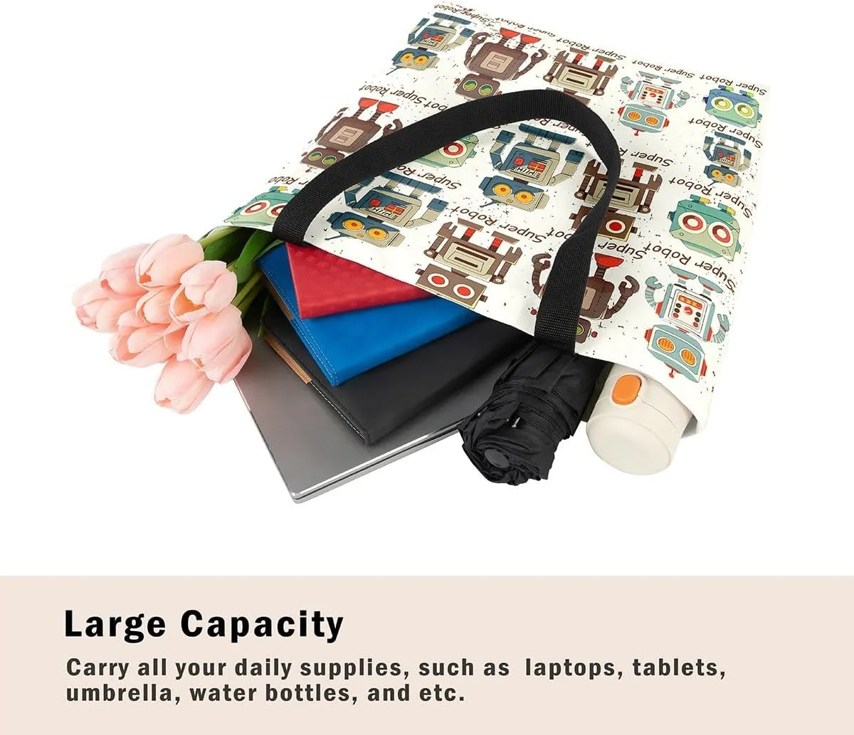 Dinosaur Canvas Tote Bag for Women,Kawaii Dino Large Shoulder Bag Cartoon Dinosaurios Cotton Bags