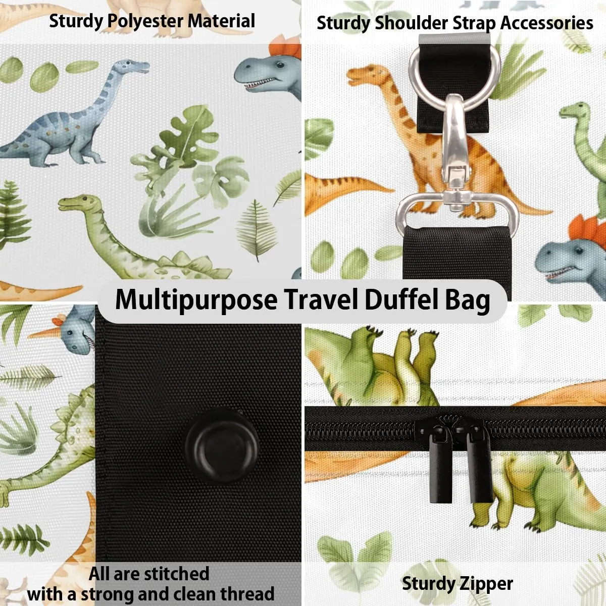 Dinosaur Cute Travel Duffle Bag, Sports Gym Bags for Women Men, Carry On Weekender Overnight Workout Airplane Trips Bag