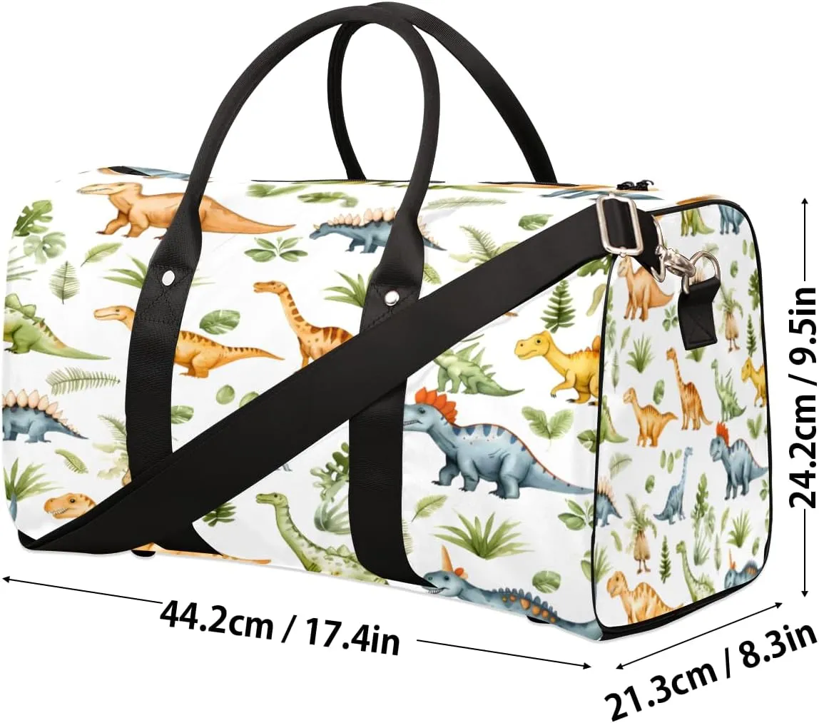 Dinosaur Cute Travel Duffle Bag, Sports Gym Bags for Women Men, Carry On Weekender Overnight Workout Airplane Trips Bag