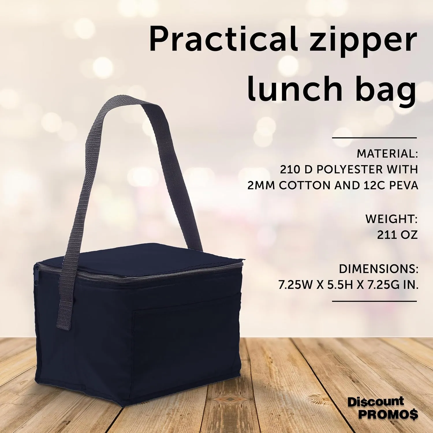 DISCOUNT PROMOS Small Lunch Bags Set of 10, Bulk Pack - Insulated, Fits 6 Cans, Perfect for the Office, Picnic, Beach - Navy Blue