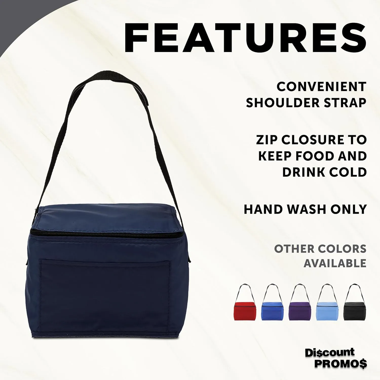 DISCOUNT PROMOS Small Lunch Bags Set of 10, Bulk Pack - Insulated, Fits 6 Cans, Perfect for the Office, Picnic, Beach - Navy Blue