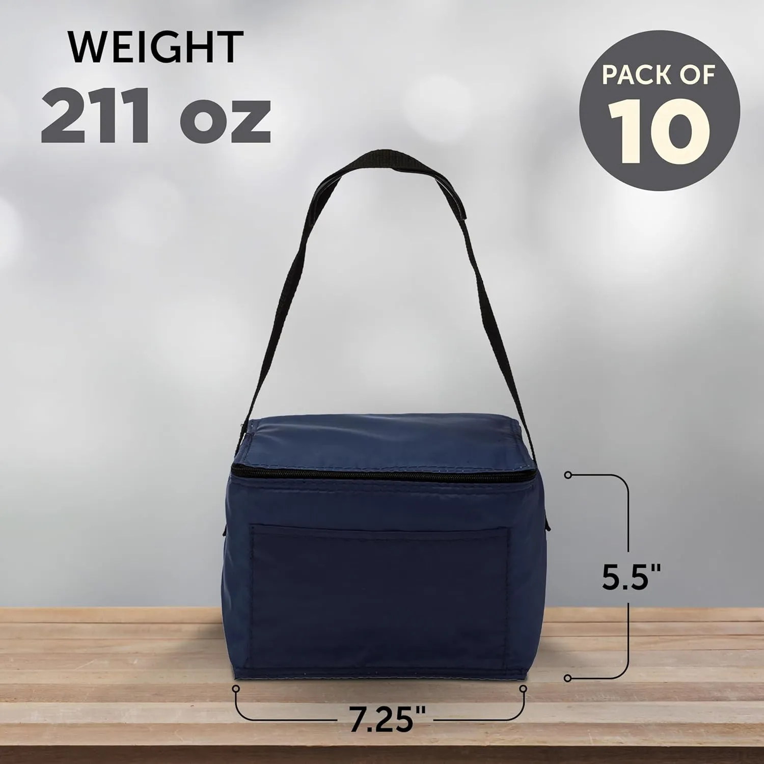 DISCOUNT PROMOS Small Lunch Bags Set of 10, Bulk Pack - Insulated, Fits 6 Cans, Perfect for the Office, Picnic, Beach - Navy Blue