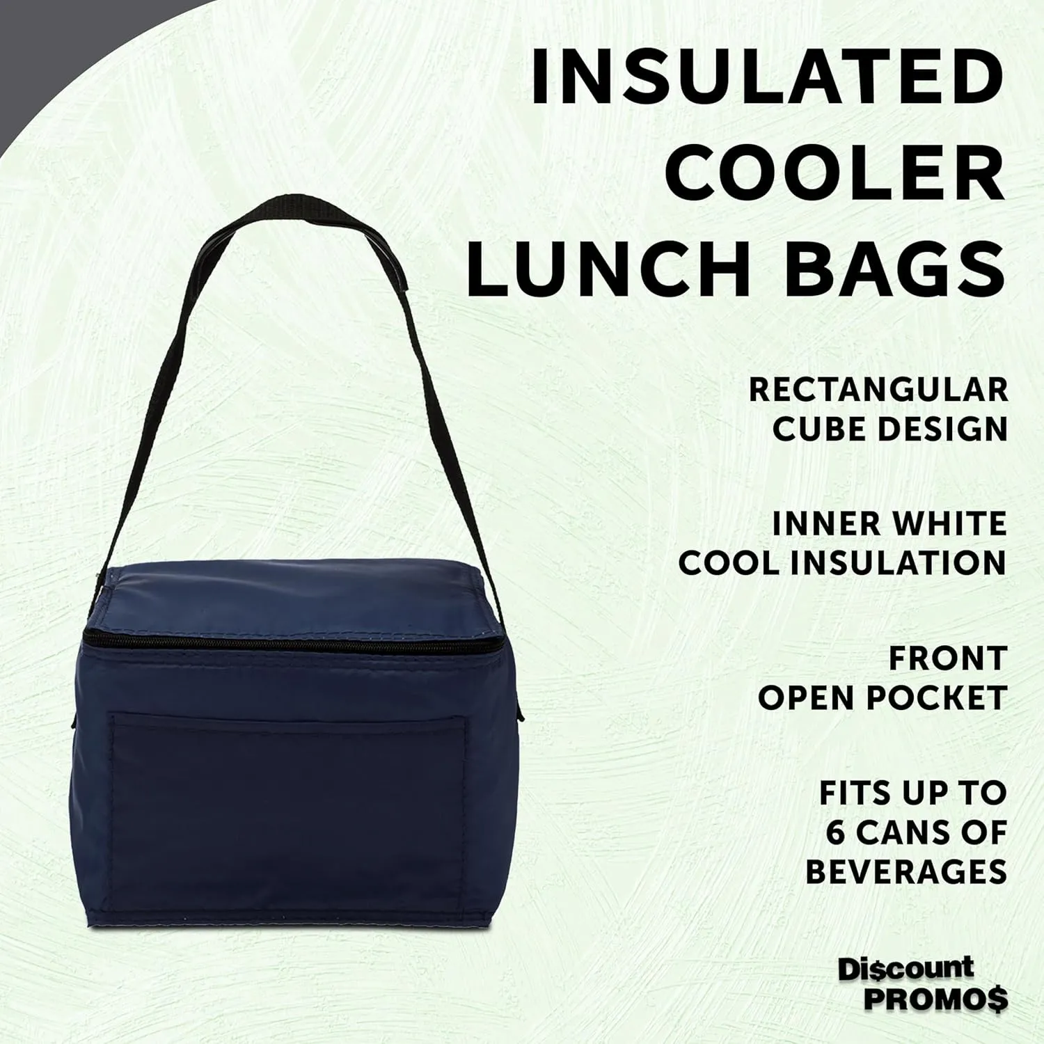 DISCOUNT PROMOS Small Lunch Bags Set of 10, Bulk Pack - Insulated, Fits 6 Cans, Perfect for the Office, Picnic, Beach - Navy Blue