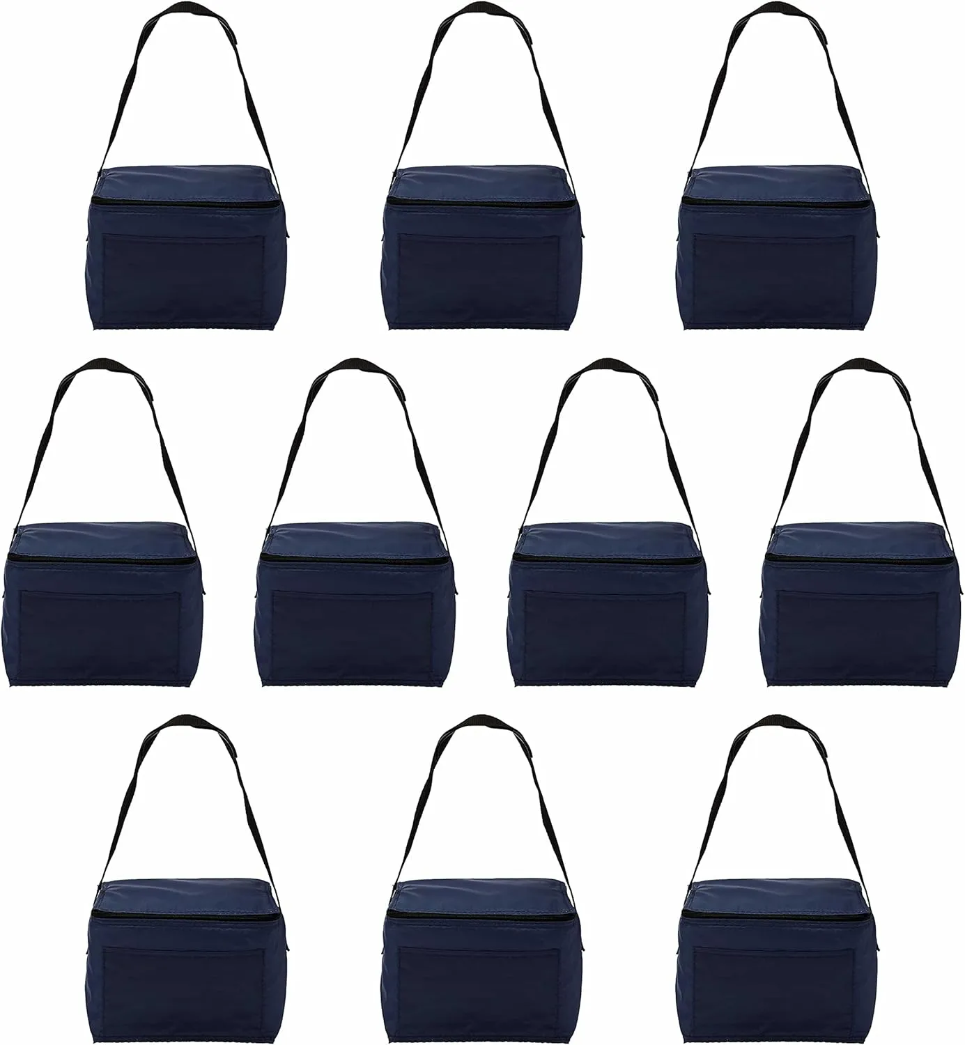 DISCOUNT PROMOS Small Lunch Bags Set of 10, Bulk Pack - Insulated, Fits 6 Cans, Perfect for the Office, Picnic, Beach - Navy Blue