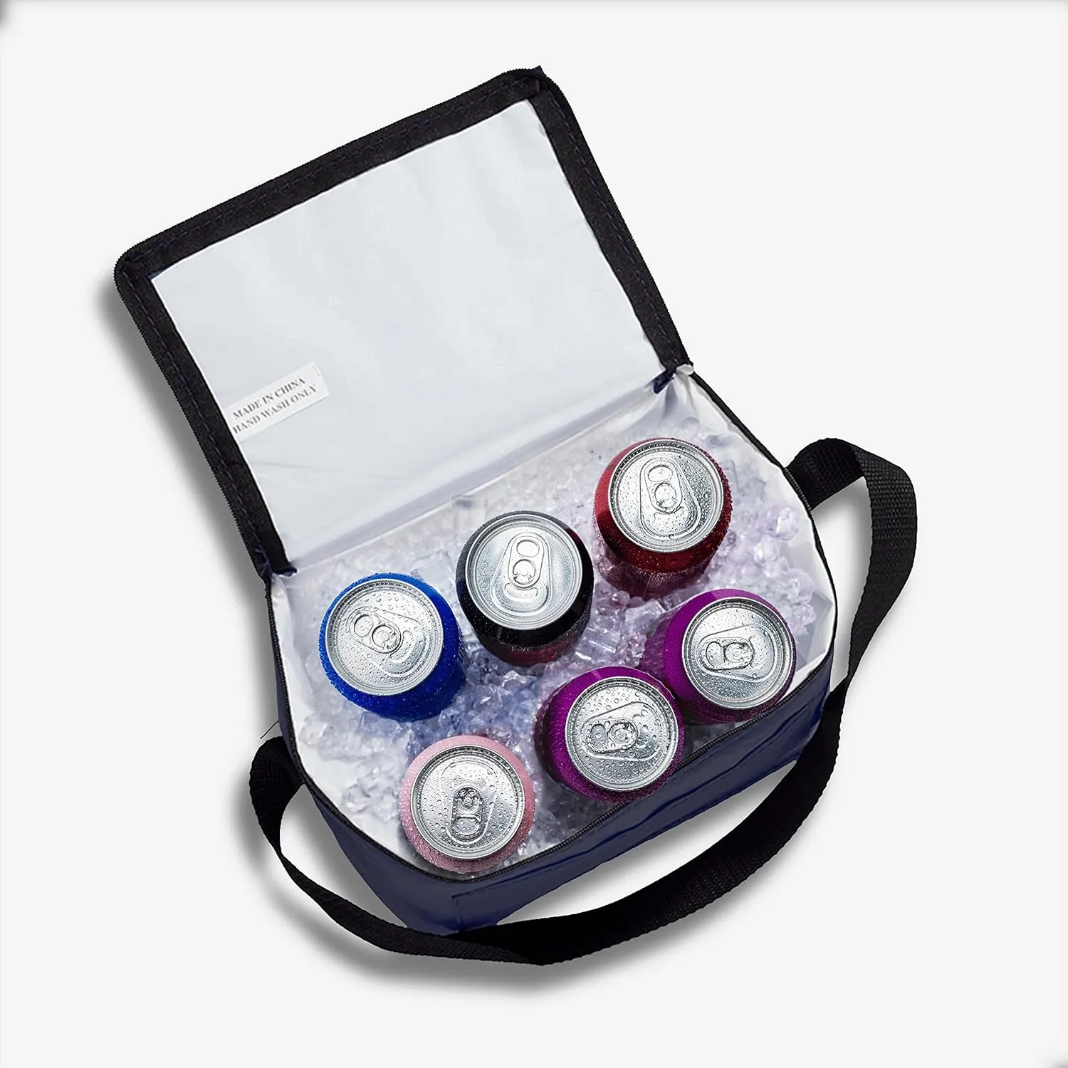 DISCOUNT PROMOS Small Lunch Bags Set of 10, Bulk Pack - Insulated, Fits 6 Cans, Perfect for the Office, Picnic, Beach - Navy Blue