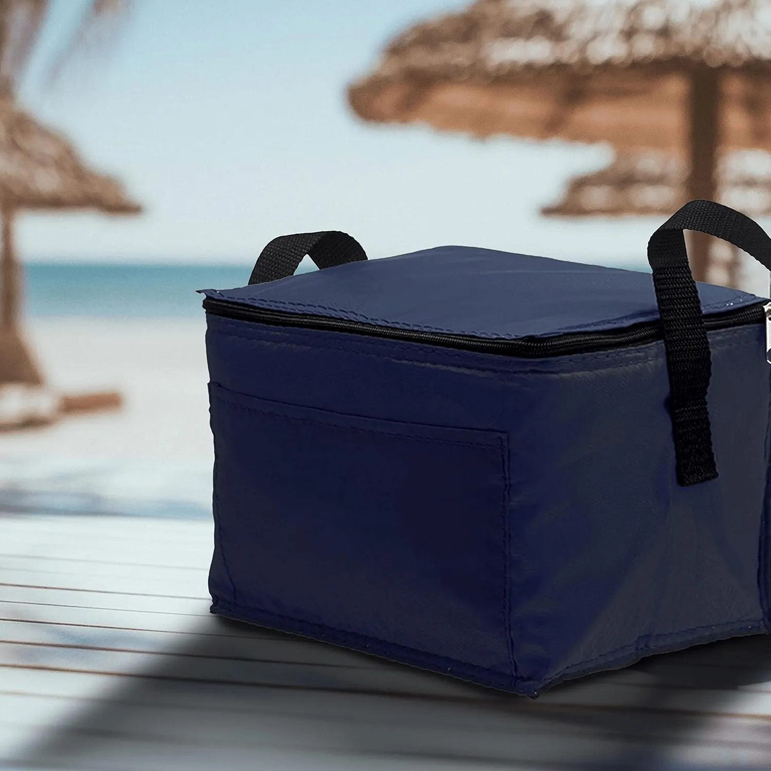 DISCOUNT PROMOS Small Lunch Bags Set of 10, Bulk Pack - Insulated, Fits 6 Cans, Perfect for the Office, Picnic, Beach - Navy Blue