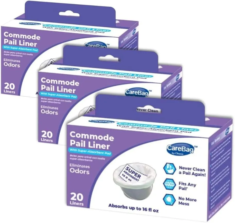 Disposable Carebag Commode Liners Bedside Commode Bucket, 60 Count – Medical Grade – Fits Any Standard Super Absorbent Pad – 60 for an Adult Commode Chair