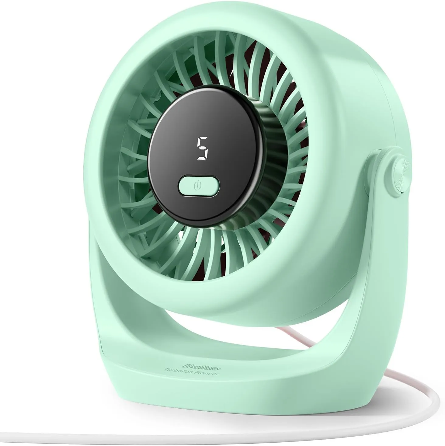 Diveblues USB Desk Turbo Fan, Ultra-Quiet Mini Desk Fan, Powerful Wind, LED Display, 5 Speed, 360° Rotating Small Portable Fan for Home, Office and Outdoor Cool Tech Gadgets - TurboBreeze