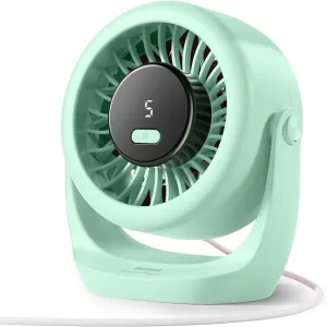Diveblues USB Desk Turbo Fan, Ultra-Quiet Mini Desk Fan, Powerful Wind, LED Display, 5 Speed, 360° Rotating Small Portable Fan for Home, Office and Outdoor Cool Tech Gadgets - TurboBreeze