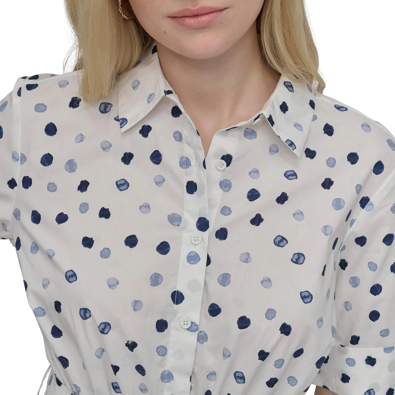 DKNY Women's Short Sleeve Cotton Poplin Collared Shirtdress