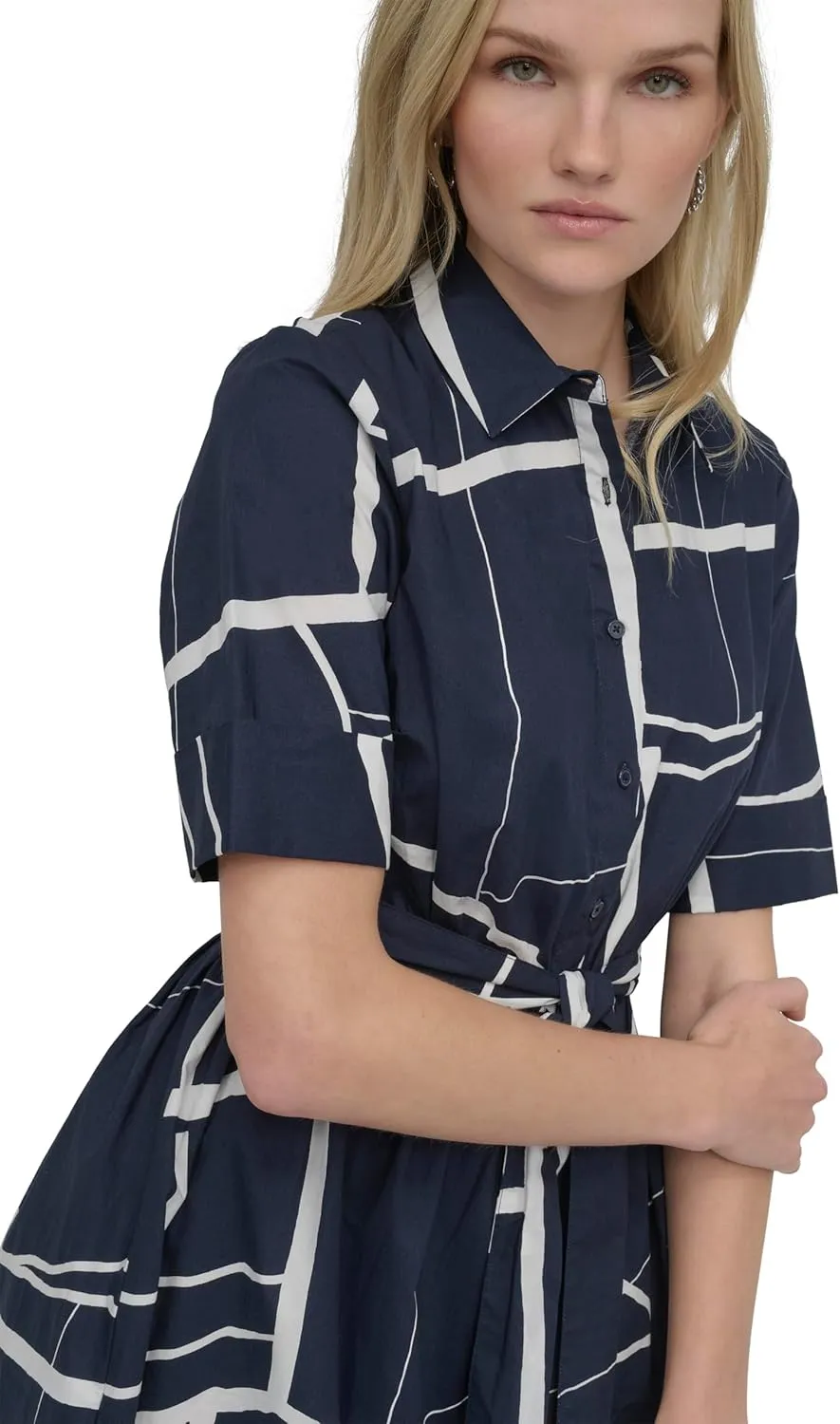 DKNY Women's Short Sleeve Cotton Poplin Collared Shirtdress