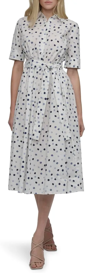 DKNY Women's Short Sleeve Cotton Poplin Collared Shirtdress