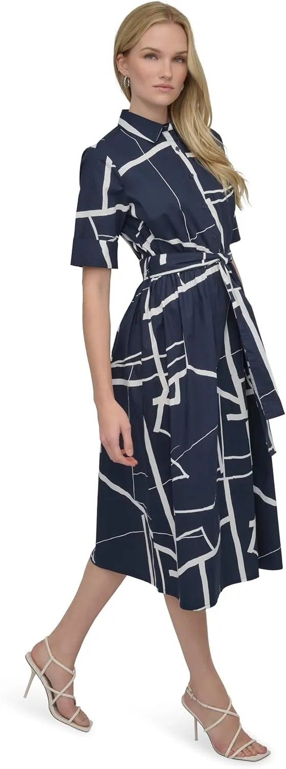 DKNY Women's Short Sleeve Cotton Poplin Collared Shirtdress