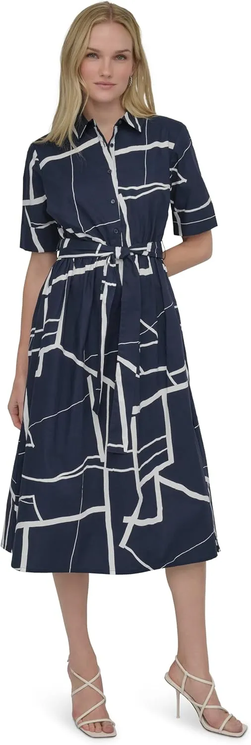 DKNY Women's Short Sleeve Cotton Poplin Collared Shirtdress