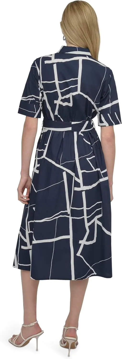 DKNY Women's Short Sleeve Cotton Poplin Collared Shirtdress