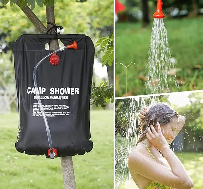 DkOvn Solar Shower Bag, 1/2/4 Pack 5 Gallons/20L Camping Shower Bag, Portable Shower Bag with Removable Hose and On-Off Switchable Shower Head for Camping Beach Swimming Outdoor Traveling
