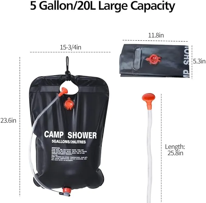 DkOvn Solar Shower Bag, 1/2/4 Pack 5 Gallons/20L Camping Shower Bag, Portable Shower Bag with Removable Hose and On-Off Switchable Shower Head for Camping Beach Swimming Outdoor Traveling