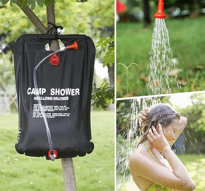 DkOvn Solar Shower Bag, 1/2/4 Pack 5 Gallons/20L Camping Shower Bag, Portable Shower Bag with Removable Hose and On-Off Switchable Shower Head for Camping Beach Swimming Outdoor Traveling