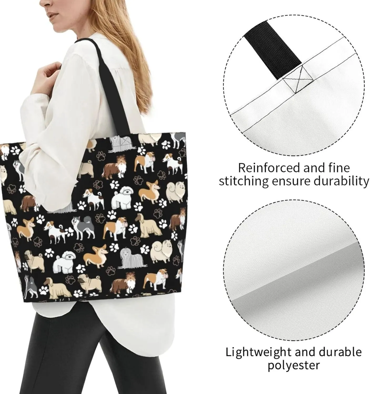Dog Paw Tote Bag for Women Chicken Reusable Handbag Grocery Bags Skull Beach Shoulder Bag Shopping Handbags Gifts