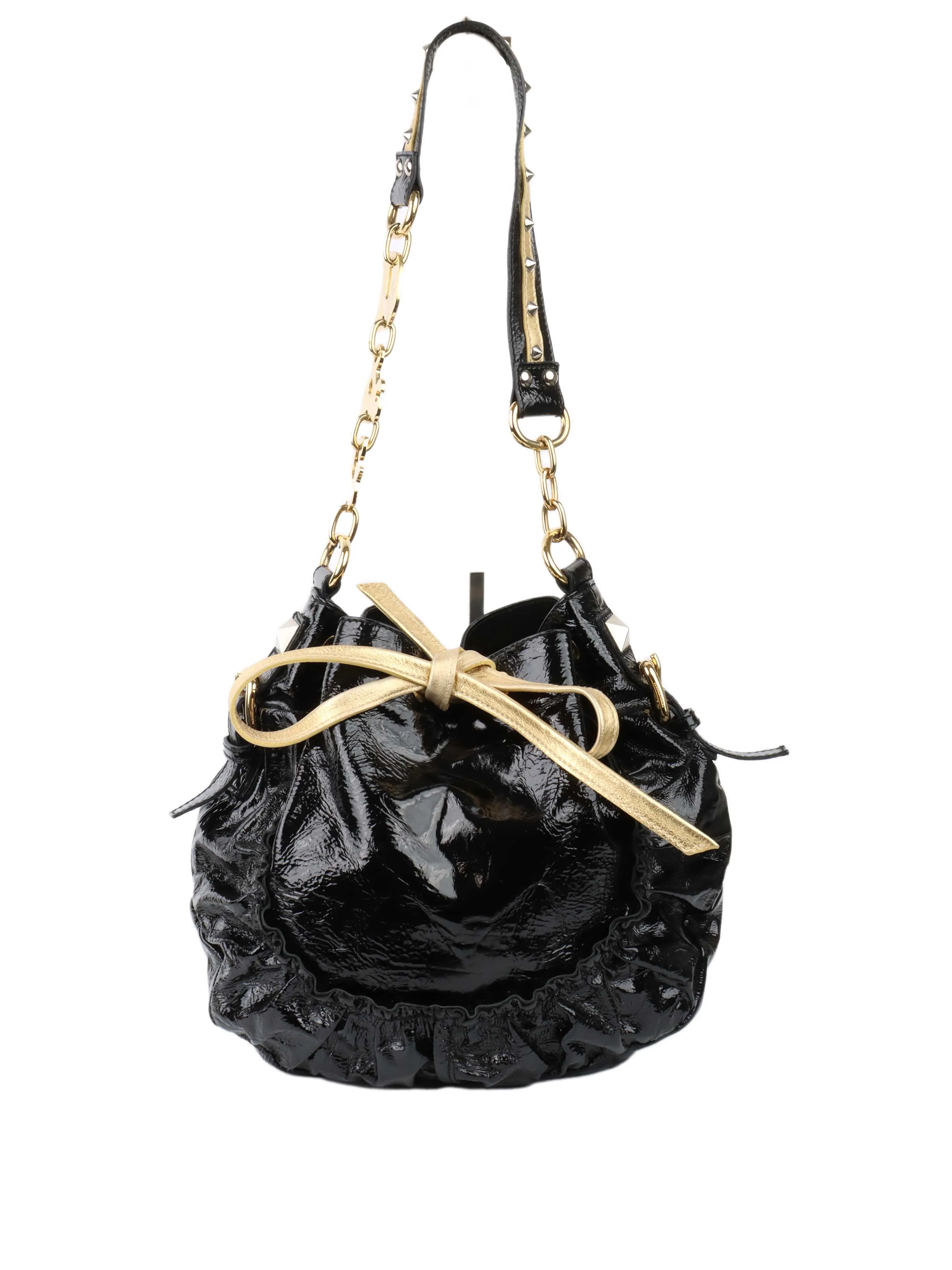 Dolce & Gabbana Black & Gold Patent Hobo Bag.