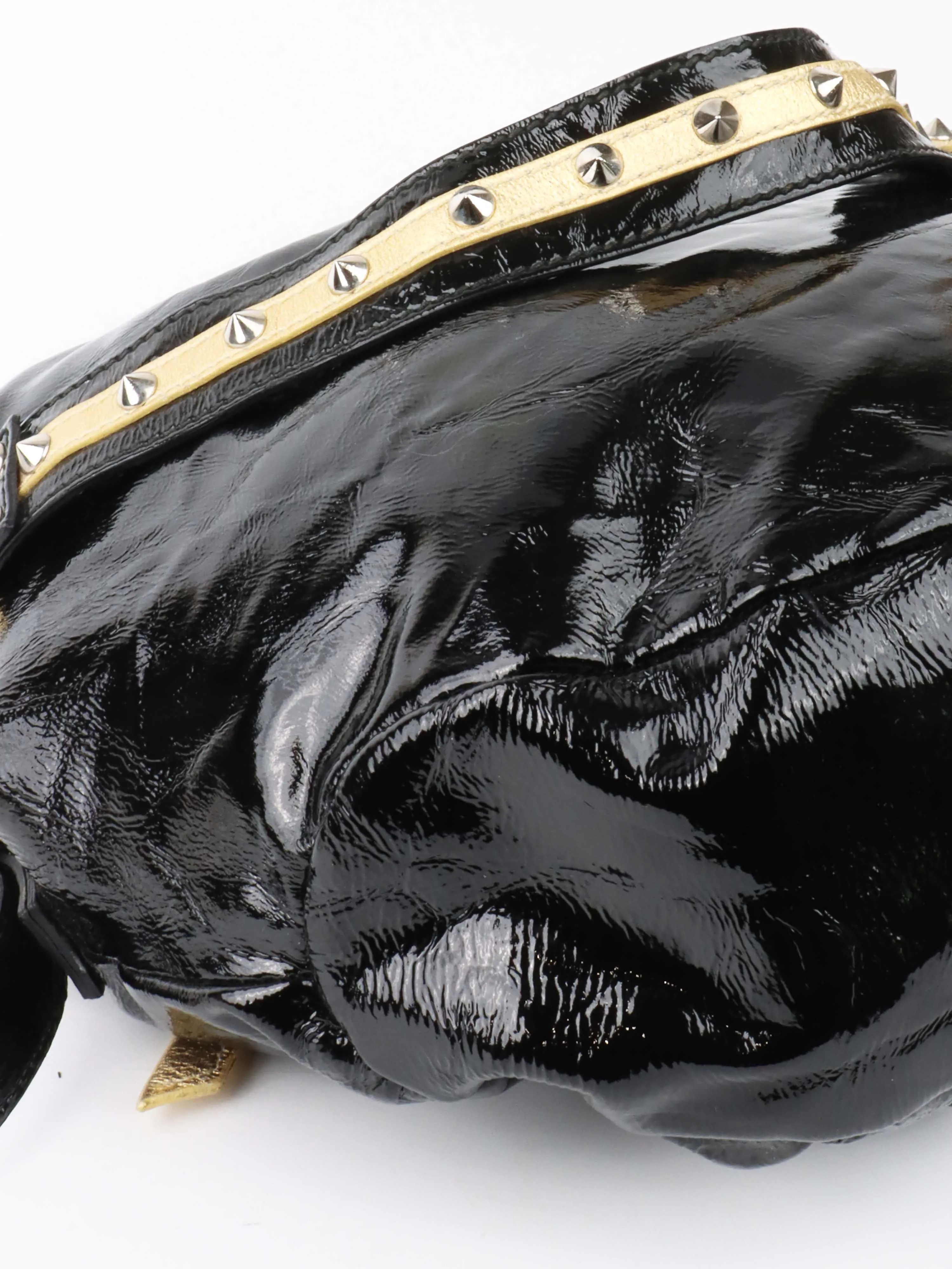 Dolce & Gabbana Black & Gold Patent Hobo Bag.