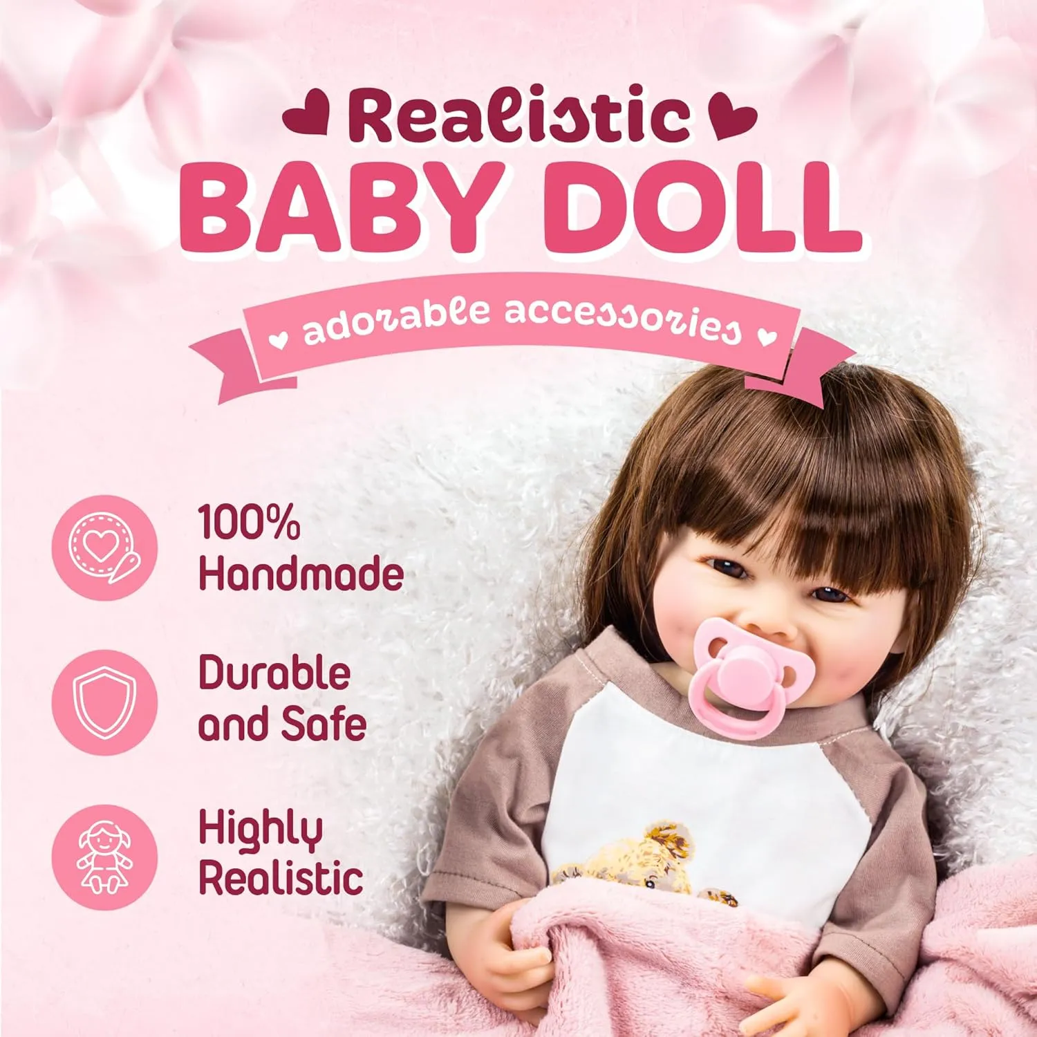 DOLLHOOD Reborn Baby Dolls 18-Inch Full Realistic Body Soft Vinyl Silicone, Lifelike Realistic Baby Doll Movable Arms and Legs - with Doll Accessories Can Bathe/Shower Great Gift, Brown