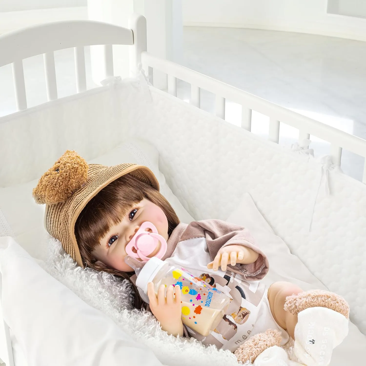 DOLLHOOD Reborn Baby Dolls 18-Inch Full Realistic Body Soft Vinyl Silicone, Lifelike Realistic Baby Doll Movable Arms and Legs - with Doll Accessories Can Bathe/Shower Great Gift, Brown