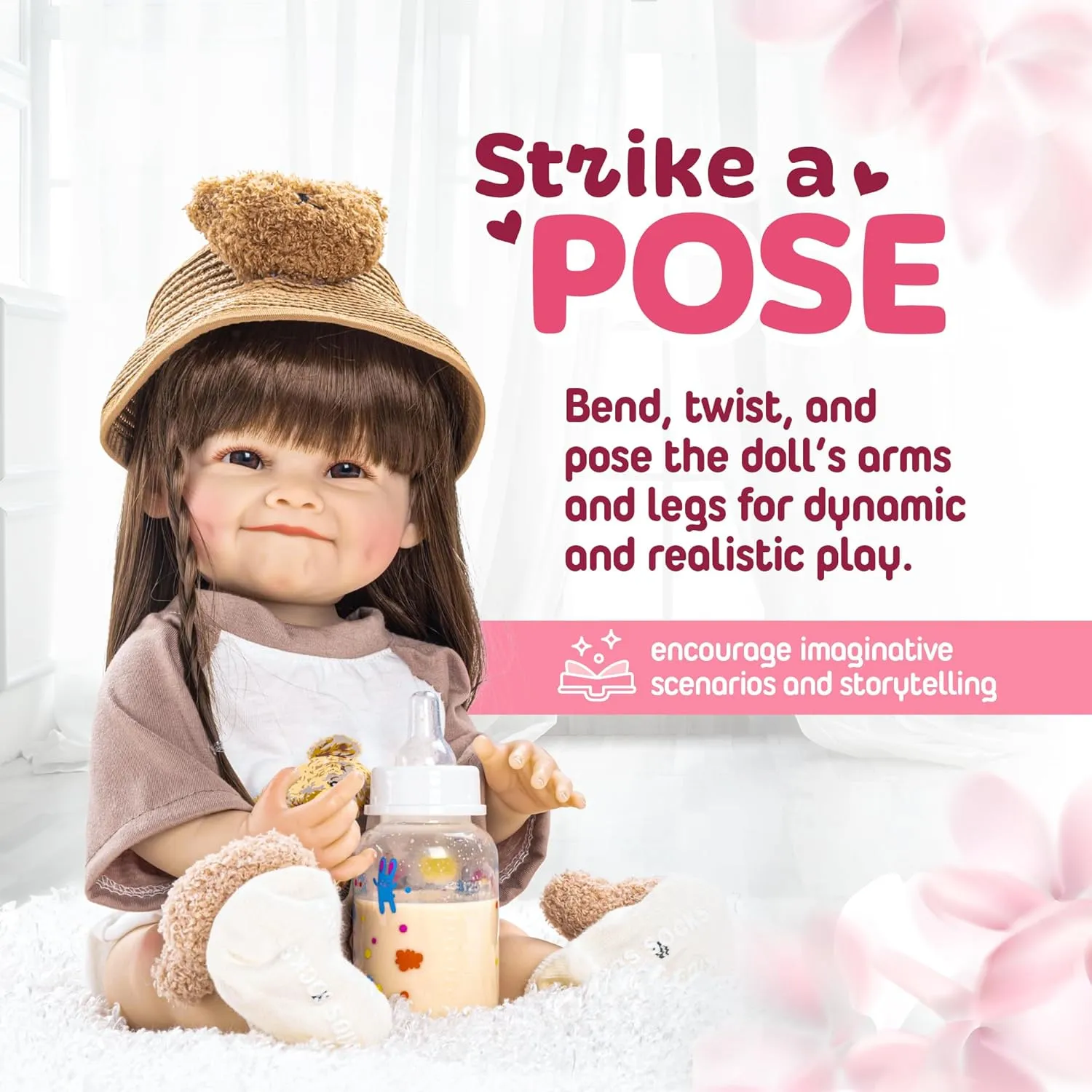 DOLLHOOD Reborn Baby Dolls 18-Inch Full Realistic Body Soft Vinyl Silicone, Lifelike Realistic Baby Doll Movable Arms and Legs - with Doll Accessories Can Bathe/Shower Great Gift, Brown
