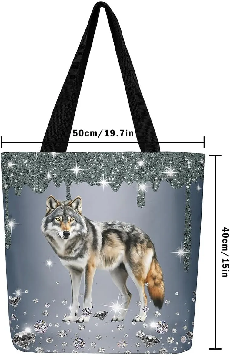 Dolphin Canvas Tote Bag for Women,Sequin Fluid Art Handbag,Diamond Shoulder Bag Nautical Animal Coastal Ocean Decor