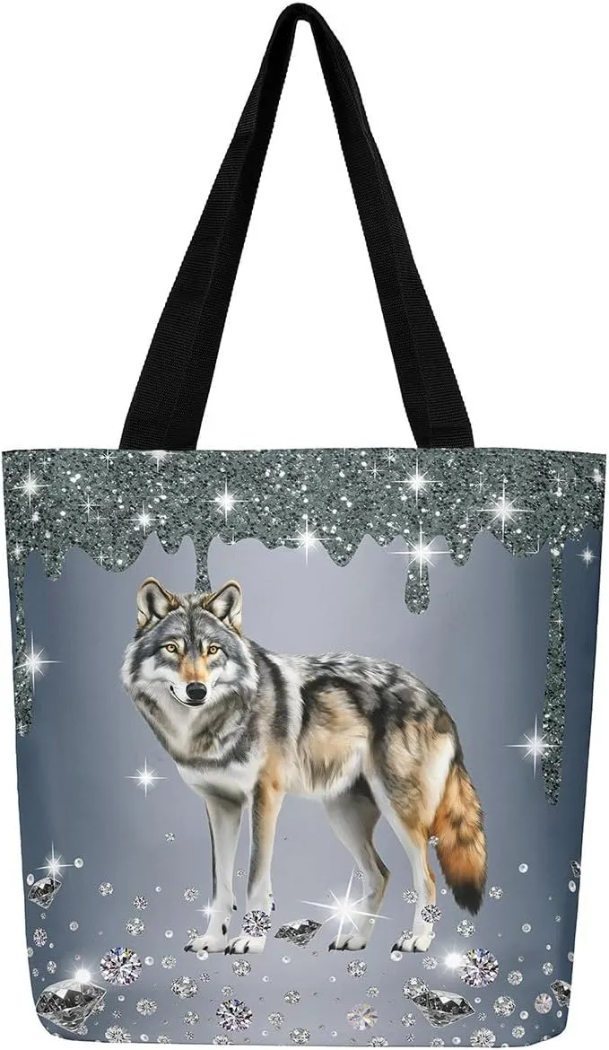 Dolphin Canvas Tote Bag for Women,Sequin Fluid Art Handbag,Diamond Shoulder Bag Nautical Animal Coastal Ocean Decor