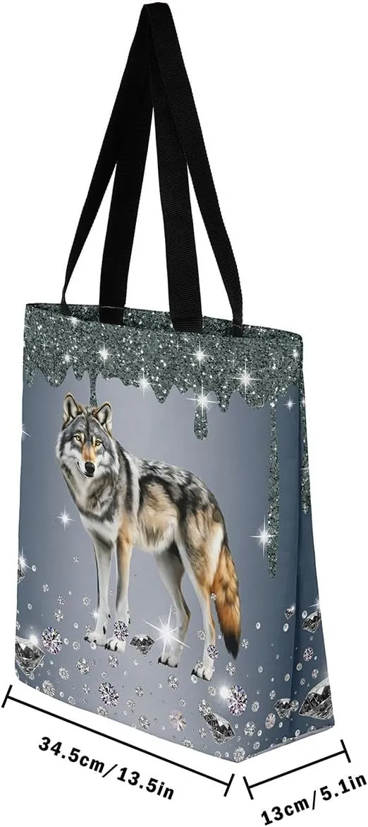 Dolphin Canvas Tote Bag for Women,Sequin Fluid Art Handbag,Diamond Shoulder Bag Nautical Animal Coastal Ocean Decor